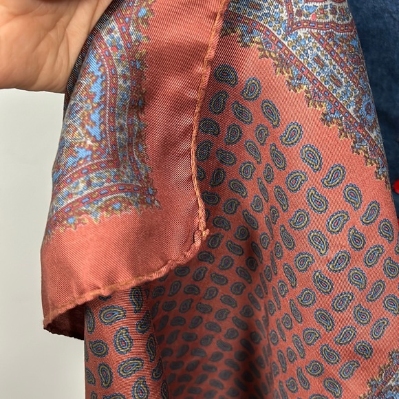 Etro brown 100% silk paisley vintage 16” pocket square scarf men’s made in Italy - Picture 5 of 11